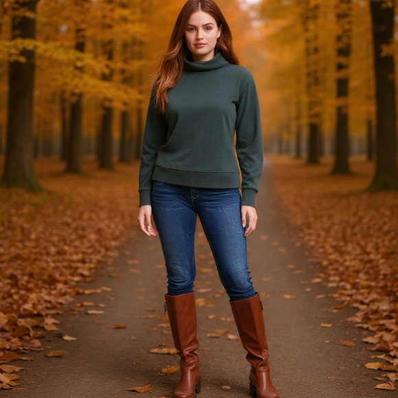 Women's Long Sleeve Turtleneck Sweater T-Shirt - Picture 1 of 8
